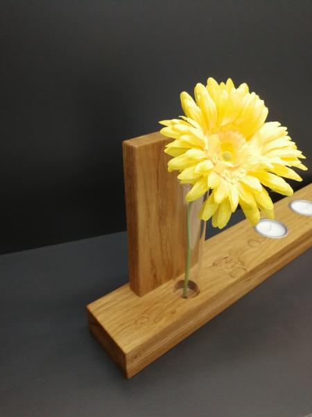 Unikat Tischdeko in Eiche massiv mit Vase und 3 Teelichthalter AKS N°2